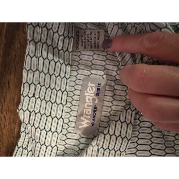 Wrangler Wrancher Blue Geometric Pearl Snap Mens Button Down Long Sleeve Sz:2XL - Picture 4 of 8